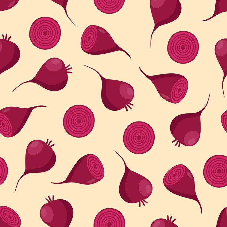 Vector remolacha de patrones sin fisuras y remolacha en el corte. verduras de ilustración vectorial de dibujos animados,