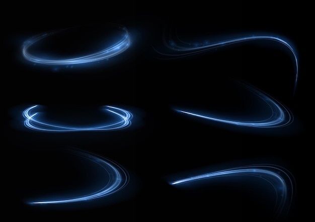Vector remolino de neón efecto de luz de línea azul curva fondo de anillo abstracto con fondo giratorio brillante