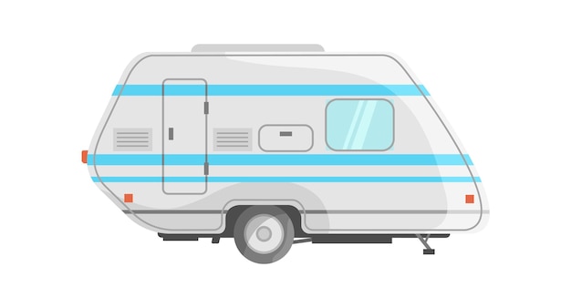 Remolque blanco con rayas azules Auto turístico retro para ilustración de vector plano de icono de carretera aislado sobre fondo blanco
