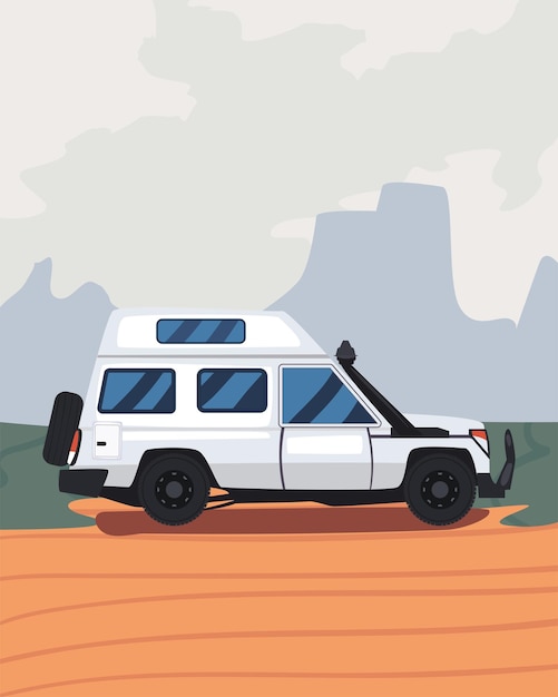 Vector remolque camper blanco en el paisaje