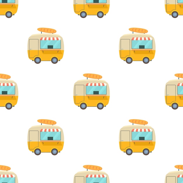 Remolque de comida rápida con patrón de pan textura de fondo sin costuras repetir papel tapiz vector geométrico