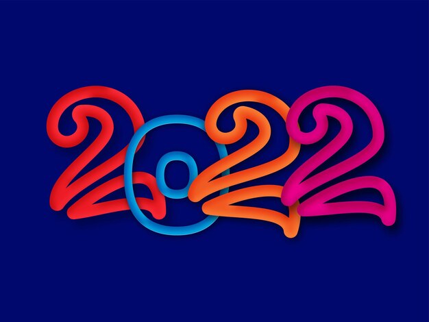 Vector render 3d colorido 2022 numeral sobre fondo azul para el concepto de feliz año nuevo.