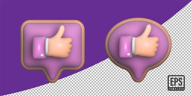 render 3d Como icono de pulgar hacia arriba Burbuja 3D como botón como concepto de retroalimentación de signo en la parte posterior transparente