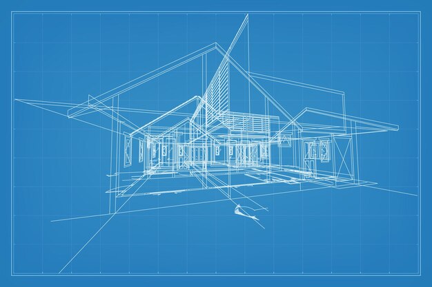 Vector render 3d de la estructura de estructura metálica del edificio estructura metálica en perspectiva de la casa