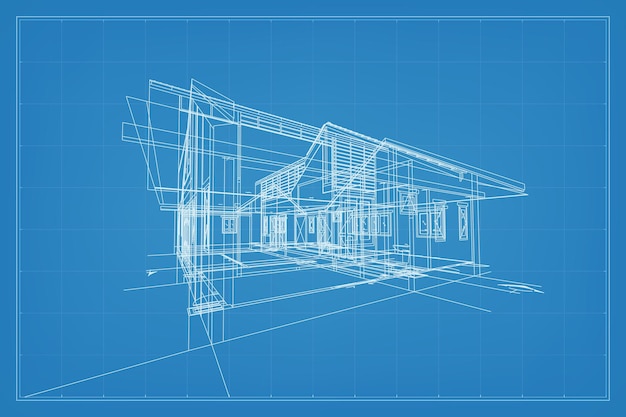 Render 3D de la estructura de estructura metálica del edificio Estructura metálica en perspectiva de la casa