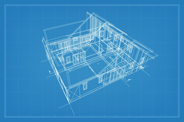 Vector render 3d de la estructura de estructura metálica del edificio estructura metálica en perspectiva de la casa