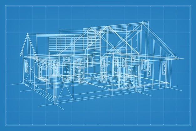 Vector render 3d de la estructura de estructura metálica del edificio estructura metálica en perspectiva de la casa