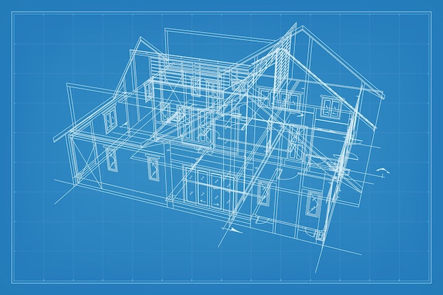 Vector render 3d de la estructura de estructura metálica del edificio estructura metálica en perspectiva de la casa