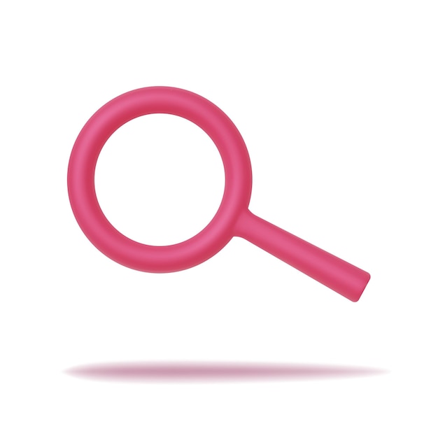 Render 3d de icono de búsqueda rosa. Signo del navegador de elementos