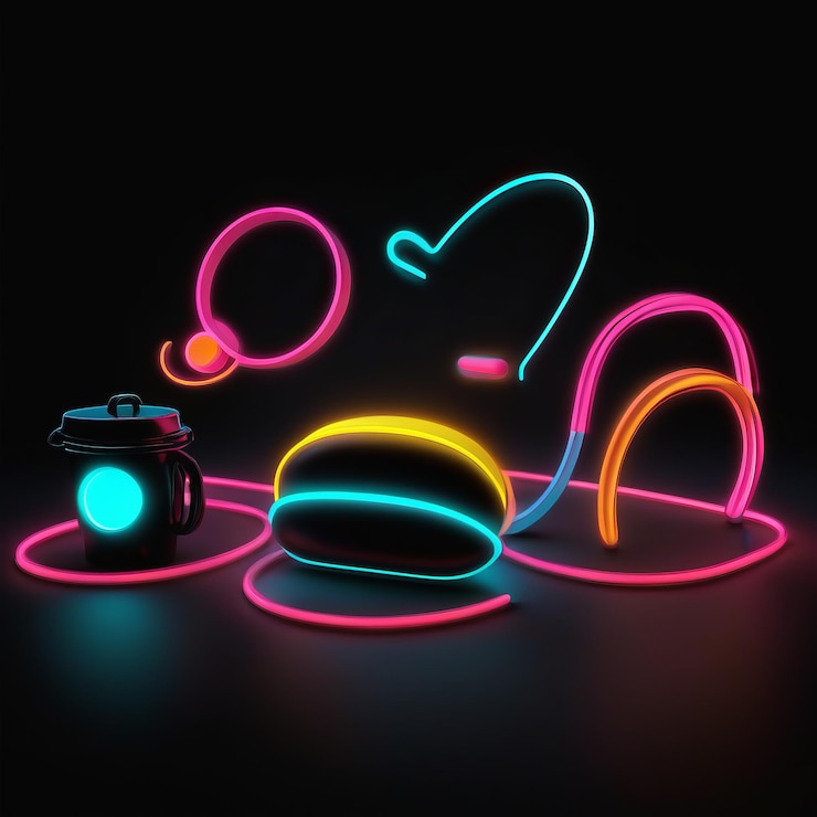 Vector rendering 3d de un corazón de neón con una lámpara de neón sobre un fondo negro rendering 4d de un cuerpo de neón