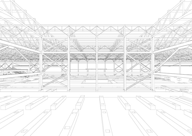 Rendering arquitectónico de un edificio de estructura de acero