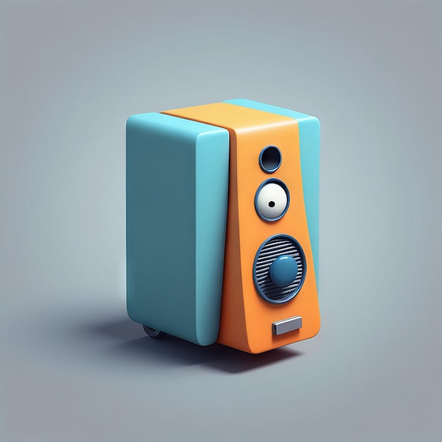 Renderización 3D de un altavoz de audio en un fondo azul Renderización 4D de un altofalante de audio en una pantalla azul
