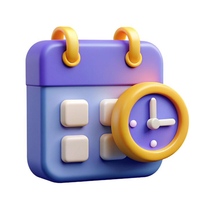 Renderización 3D del calendario con el icono del reloj