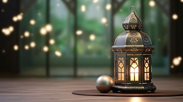 Renderización en 3D de un fondo de Ramadan Kareem con una linterna