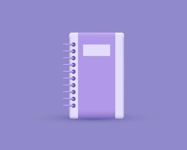 Renderización 3D de icono de diseño vacío violeta en el bloc de notas con fondo pastel
