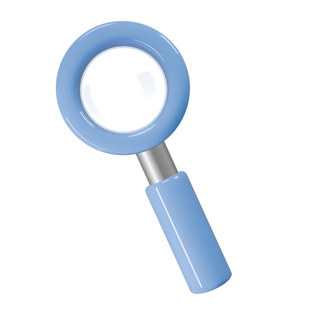 Renderización 3D del icono de la lupa azul Ilustración vectorial realista Análisis de investigación