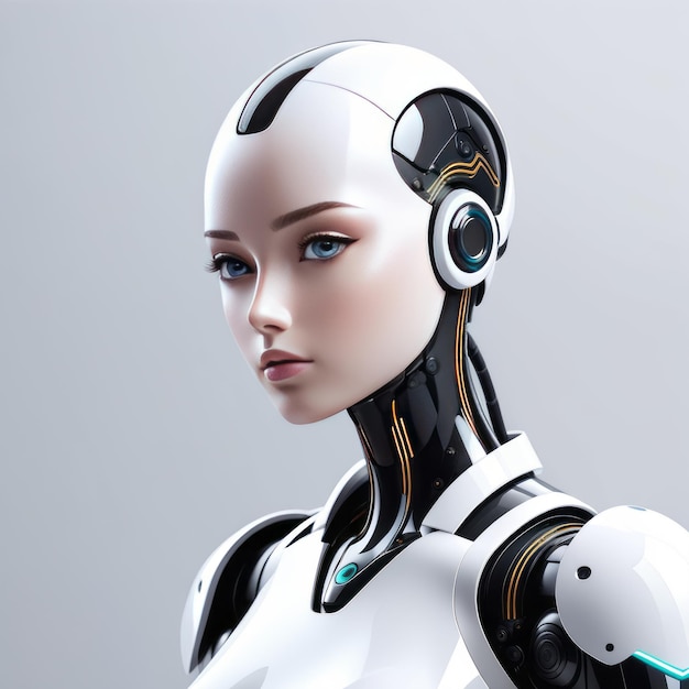 Vector renderización en 3d de un robot cyborg o un androide o un robot o una mujer cyborg aislada en un fondo gris en 3d