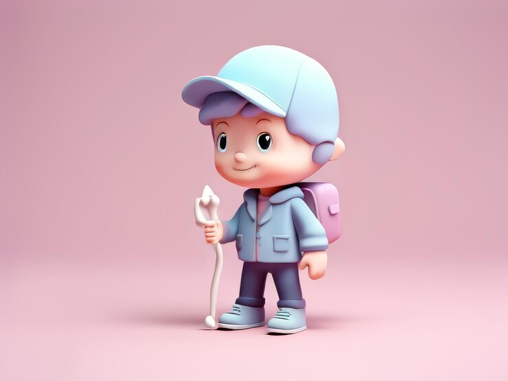 Vector renderizado en 3d de personaje de niño lindo con mochila