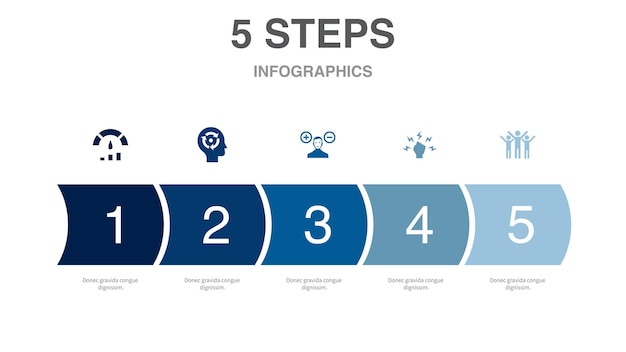 Rendimiento capacidad actitud impacto éxito iconos Plantilla de diseño infográfico Concepto creativo con 5 pasos