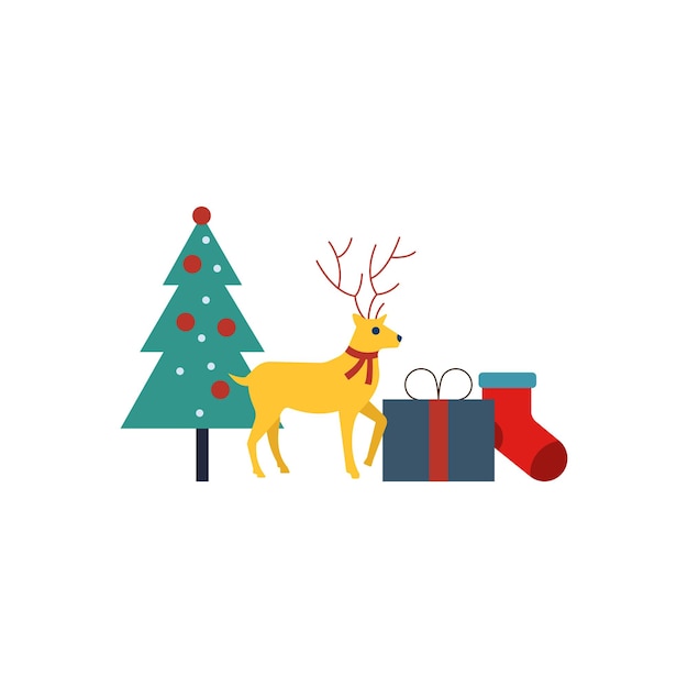 El reno está parado cerca del árbol de Navidad