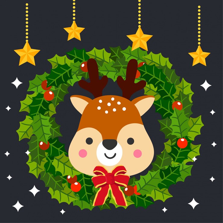 Vector reno lindo con vector de la guirnalda de la navidad.