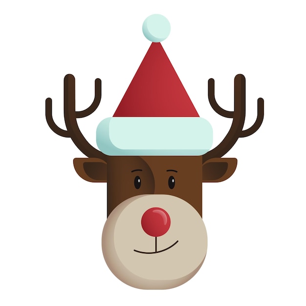 Reno de Navidad sonriente con gorro de Papá Noel