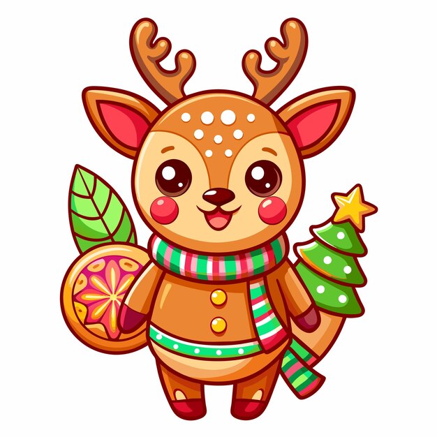 Vector reno rudolph santa cláusulas de navidad adhesivo dibujado a mano icono concepto ilustración aislada