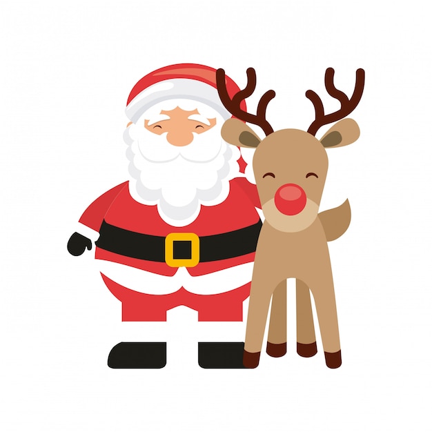 Reno y santa icono. Feliz navidad diseño