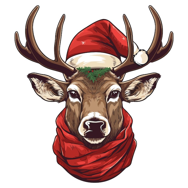Reno con sombrero de Santa Claus Navidad reno clipart Ilustración vectorial