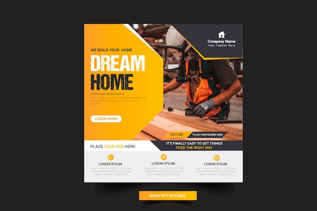 Vector renovación de la construcción handyman reparación del hogar publicación en redes sociales y diseño de plantilla de banner web