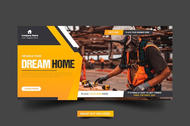 Vector renovación de la construcción manitas reparación del hogar banner web diseño de plantilla de publicación en redes sociales