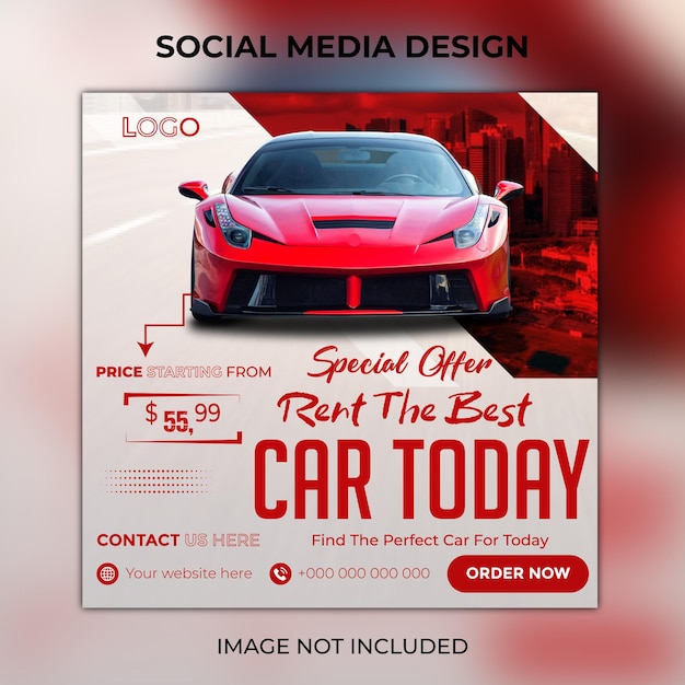 Rent car publicación de instagram de redes sociales o plantilla de banner web cuadrado premium vector