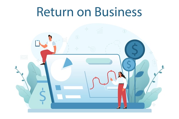 Rentabilidad del concepto empresarial Rentabilidad de un proyecto empresarial Idea de éxito empresarial y crecimiento financiero Progreso de la actividad comercial y aumento de los ingresos Ilustración vectorial plana