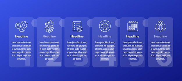 Rentable y eficiencia financiera Infografía de 6 pasos con iconos de línea