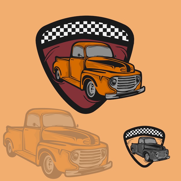 Reparación de automóviles retro signo de garaje con camión de estilo retro.