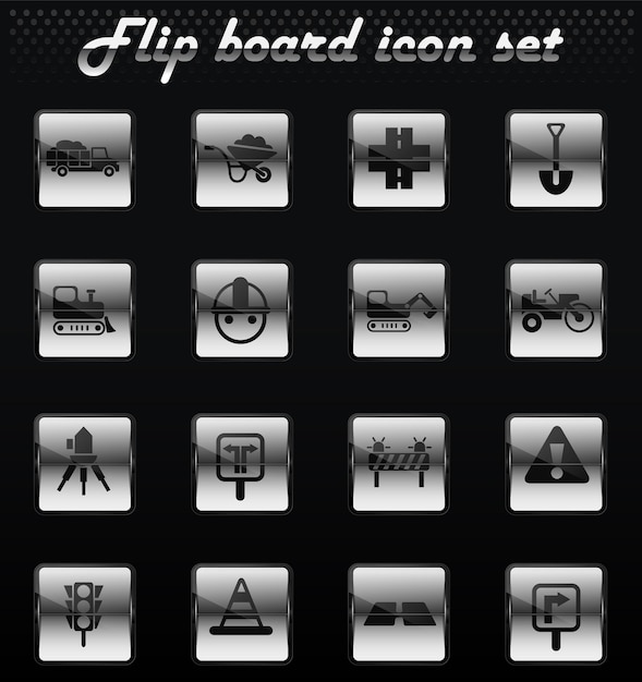 Reparación de carreteras vector iconos mecánicos flip para el diseño de la interfaz de usuario