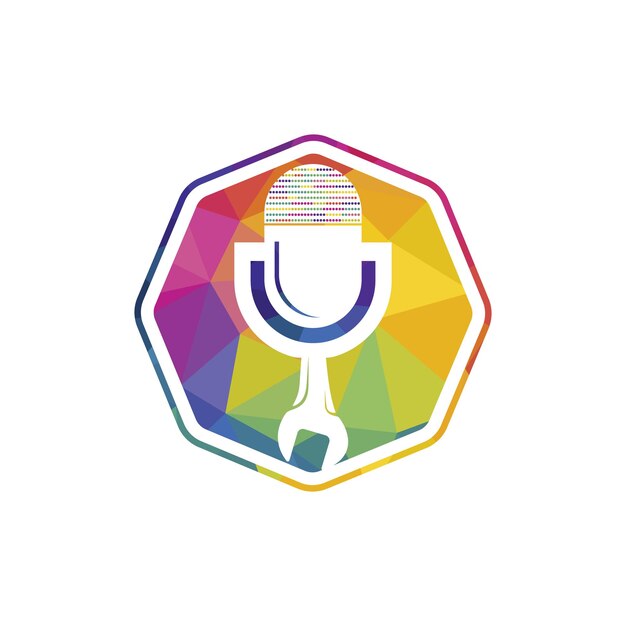 Reparación de diseño de logotipo vectorial de podcast Diseño de icono de llave y micrófono