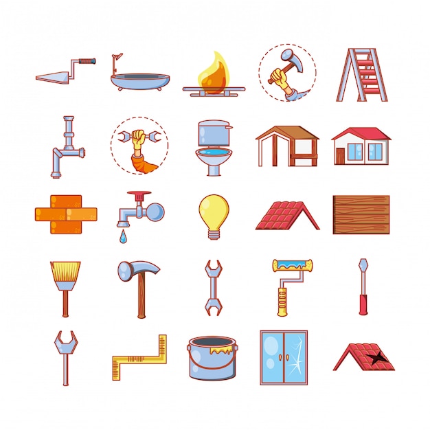 Reparación del hogar con herramientas set iconos