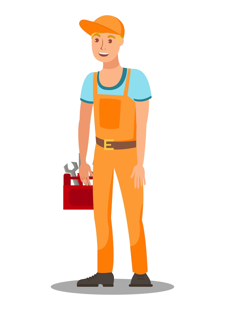 Vector reparador con caja de herramientas plana ilustración vectorial