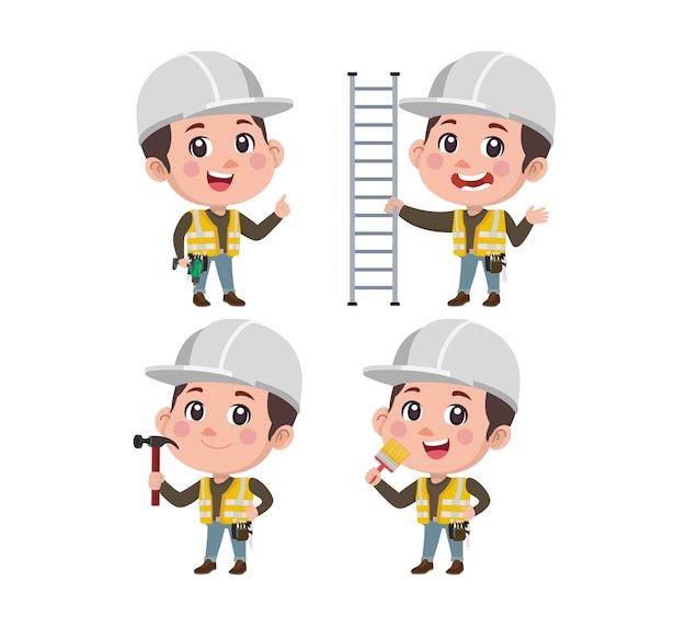 Reparador con diferentes poses. vector