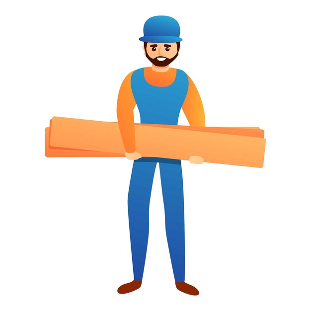 Reparador con icono de barra de madera Caricatura de reparador con ícono vectorial de barra de leña para diseño web aislado sobre fondo blanco
