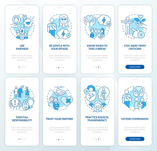 Reparar relación matrimonio azul incorporación conjunto de pantalla de aplicación móvil