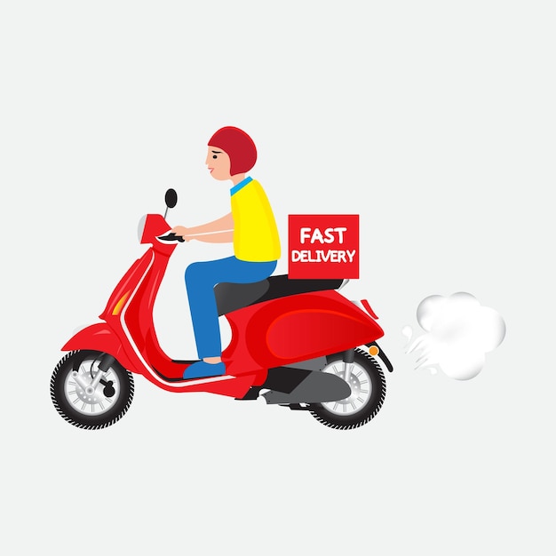 Repartidor de comida rápida en vector de scooter de entrega.