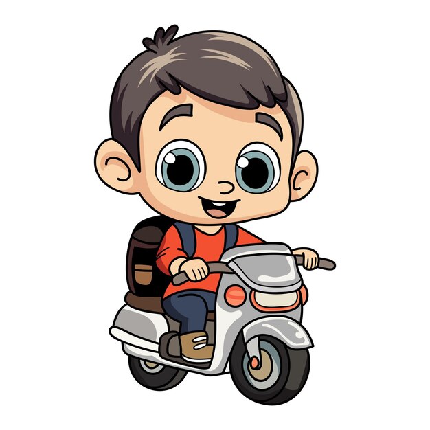 Repartidor feliz con ilustración de personaje de scooter en estilo garabato