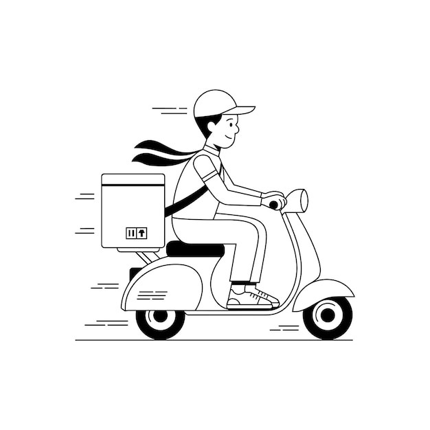 El repartidor montando un scooter con un paquete