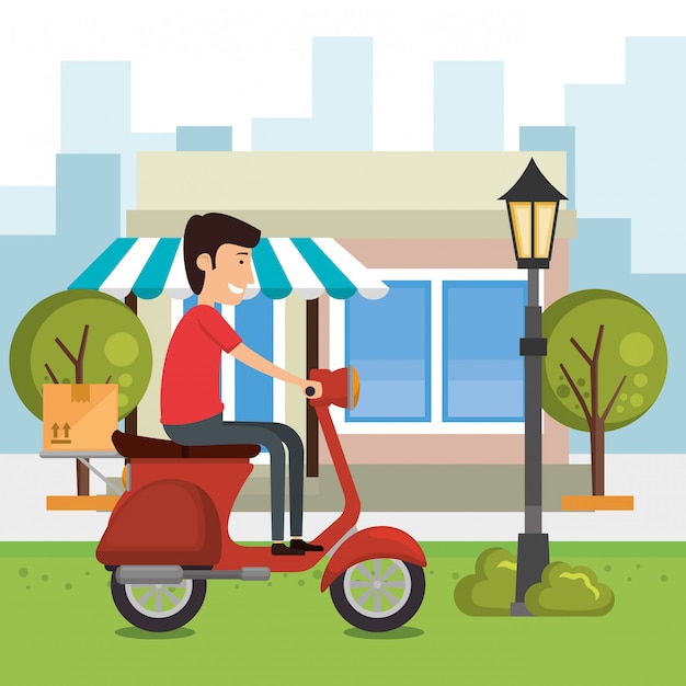 Repartidor, con, motocicleta