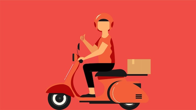 El repartidor de paquetes con diseño plano de motocicleta