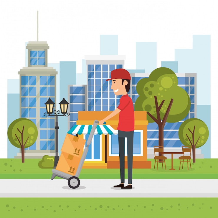 Vector repartidor con paquetes