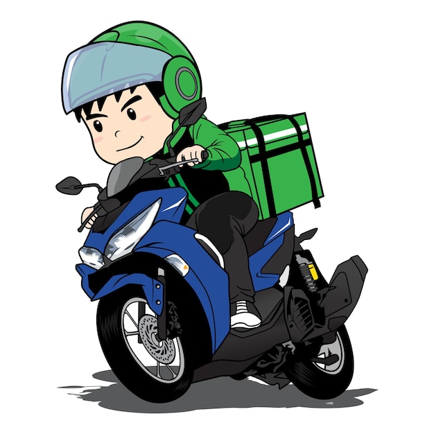 Repartidor paseo motocicleta vector de dibujos animados