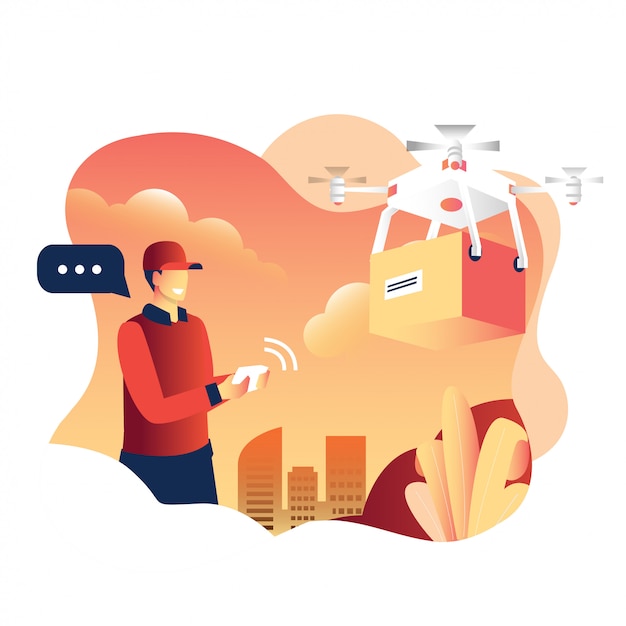 Repartidor que controla el dron para entregar un paquete